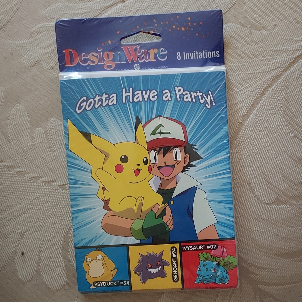 Pokémon Birthday Invitations! 1 package of 8